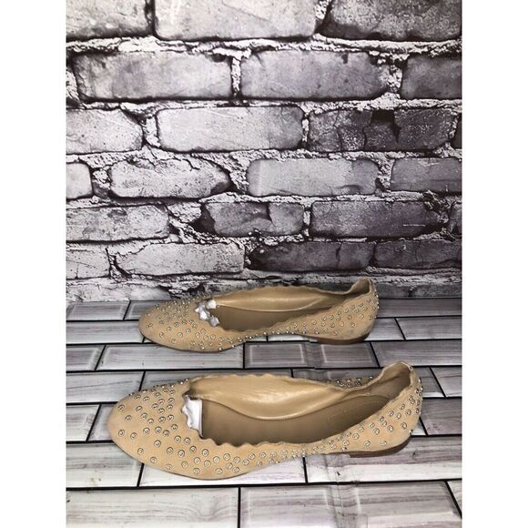 Chloe Beige Suede Leather Scalloped Perforated Stud Ballet Flats Women Sz 40EU/9 - Picture 16 of 16